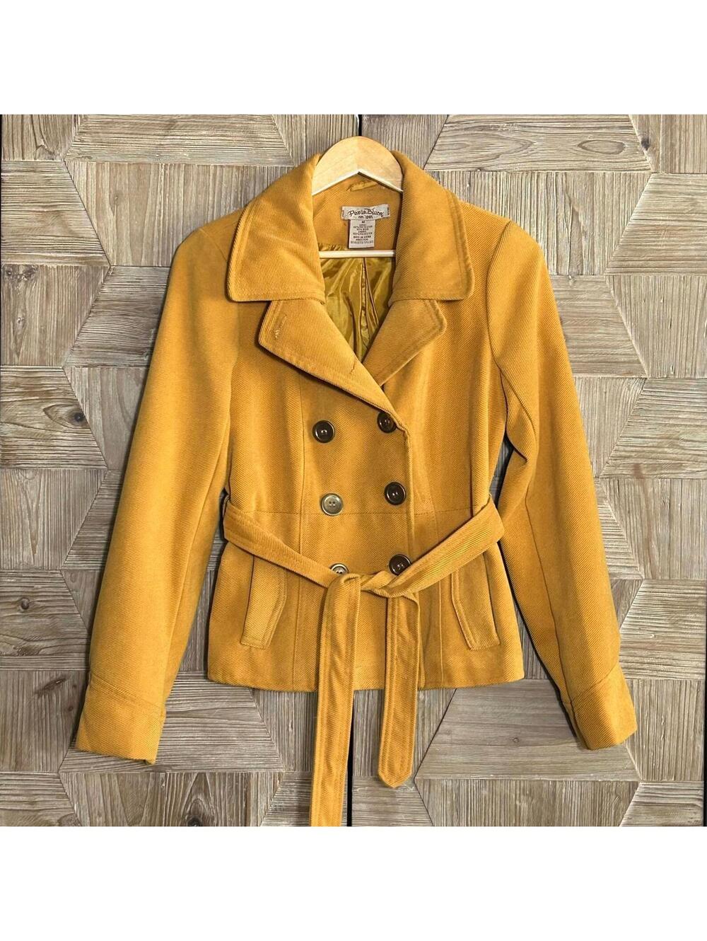 Paris Blues Women's Mustard Yellow Double Breasted Wool Coat Size M Y2K